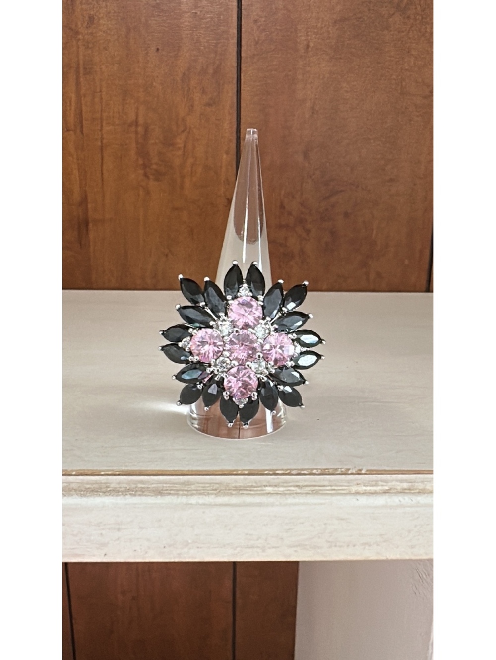 Sterling Silver Cocktail Ring Black Spinel Pink Tourmaline Topaz Size 8.5 925 KC